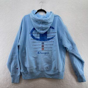 Champion mens embroidered baby blue hoodie logo front